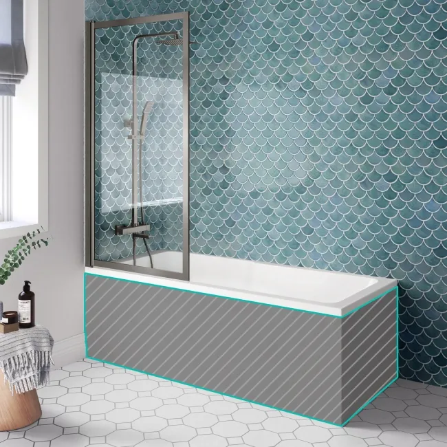 Antigua 1700x750 Keyhole Shower Bath & Premium 8mm Easy Clean Brushed Gunmetal Framed Bath Screen