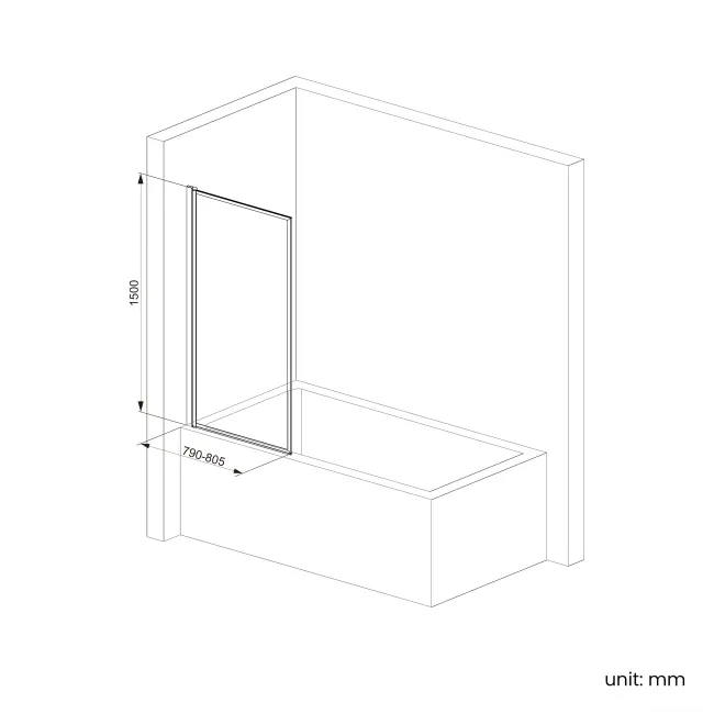 Antigua 1700x750 Keyhole Shower Bath & Premium 8mm Easy Clean Brushed Gunmetal Framed Bath Screen
