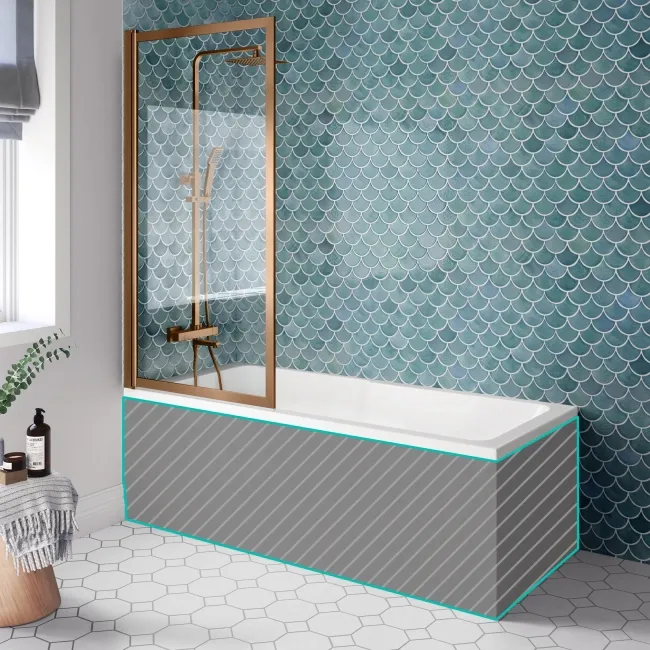 Antigua 1700x750 Keyhole Shower Bath & Premium 8mm Easy Clean Brushed Copper Framed Bath Screen