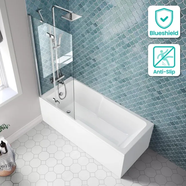 Antigua 1700x750 Keyhole Shower Bath & 6mm Easy Clean Chrome Folding Bath Screen