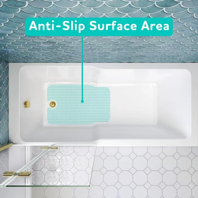 Antigua 1700x750 Keyhole Shower Bath & 6mm Easy Clean Brushed Brass Folding Bath Screen