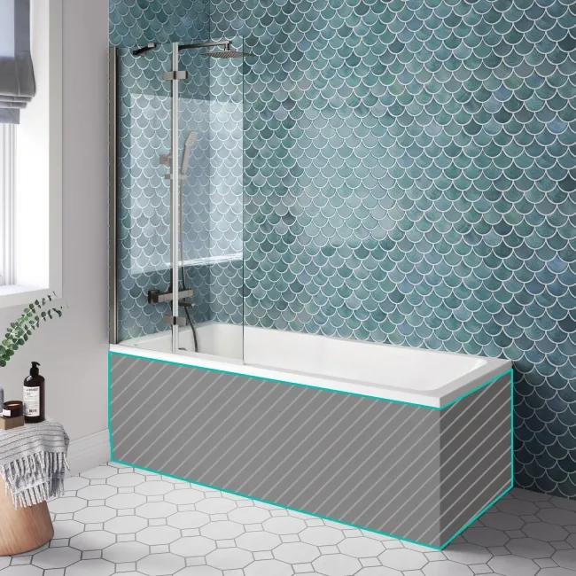 Antigua 1700x750 Keyhole Shower Bath & 6mm Easy Clean Brushed Gunmetal Folding Bath Screen
