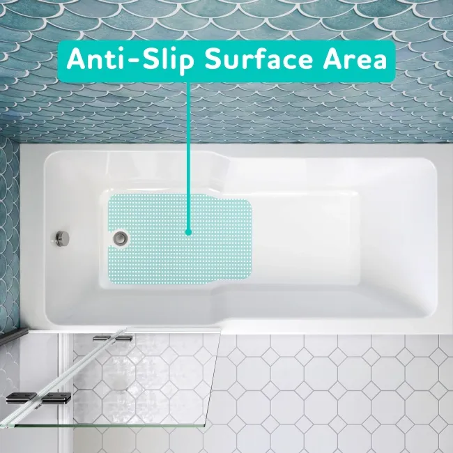 Antigua 1700x750 Keyhole Shower Bath & 6mm Easy Clean Brushed Gunmetal Folding Bath Screen