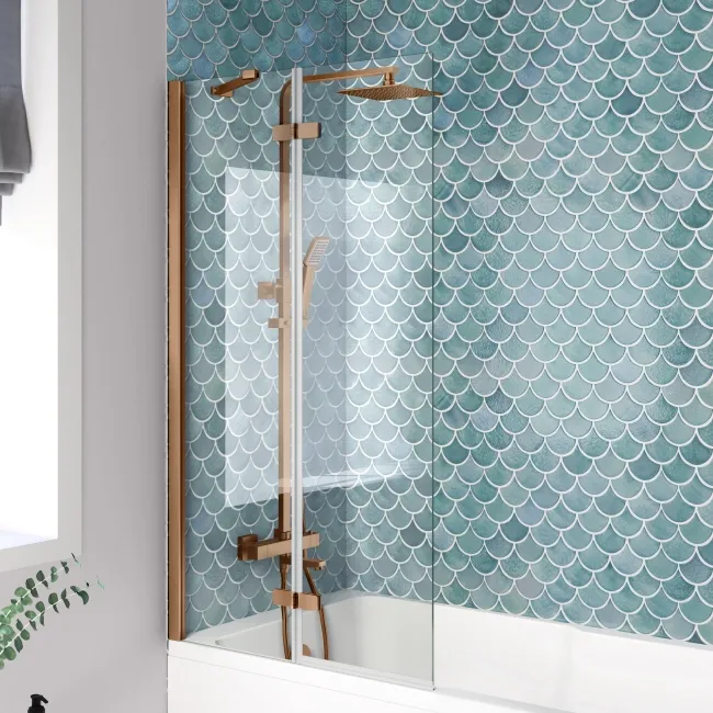 Antigua 1700x750 Keyhole Shower Bath & 6mm Easy Clean Brushed Copper Folding Bath Screen