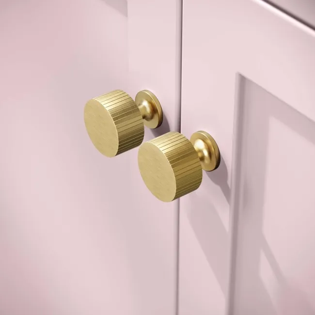 Bermuda Cashmere Pink Cabinet with Marble Top 600mm (Excludes Counter Top Basin) - Brushed Brass Accents