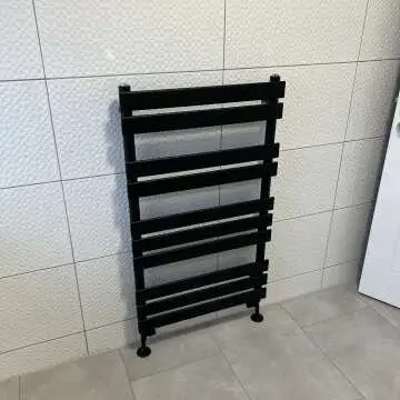 Santorini Matt Black Flat Panel Heated Towel Rail 1000x600mm