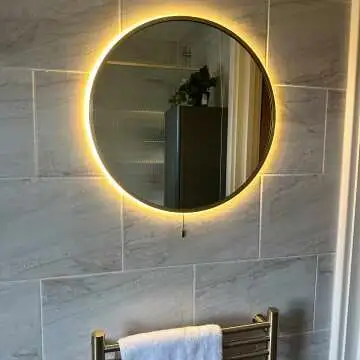 Delilah Battery Powered Brushed Brass Round Backlit LED Mirror 500mm