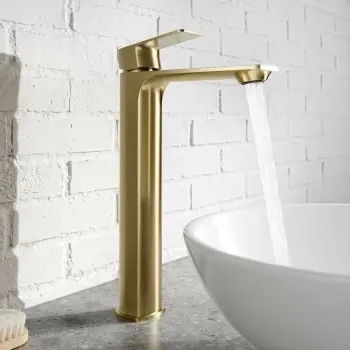 Lune Brushed Brass High Rise Basin Mixer Tap