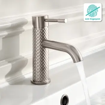 Suir Brushed Nickel Basin Mixer Tap with Knurled Detailing
