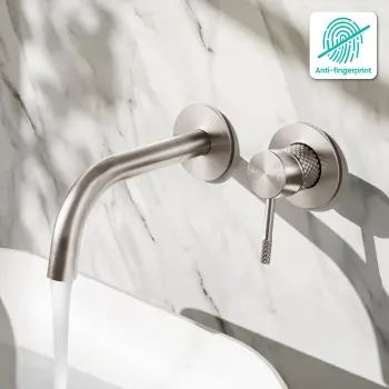 Suir Brushed Nickel Wall Mounted Basin Mixer Tap with Knurled Detailing