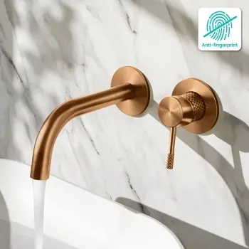 Suir Brushed Copper Wall Mounted Basin Mixer Tap with Knurled Detailing