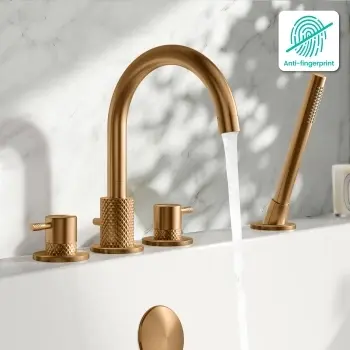 Suir Brushed Copper Bath Mixer Tap & Handheld Shower with Knurled Detailing