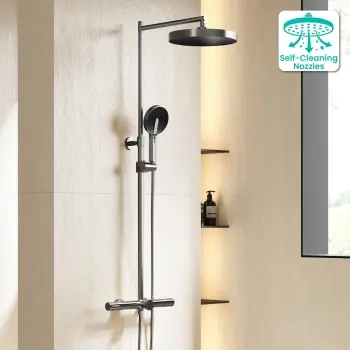 Bray Round Brushed Gunmetal Thermostatic Bath Filler Shower Set