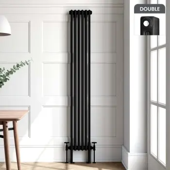 Athens Matt Black Double Column Vertical Traditional Radiator 1800x290mm