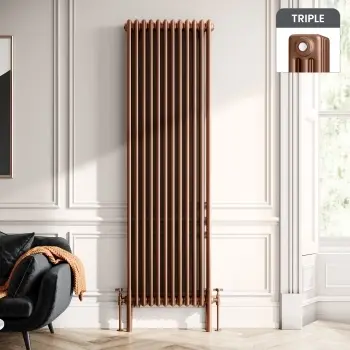 Athens Antique Copper Triple Column Vertical Traditional Radiator 1800x560mm