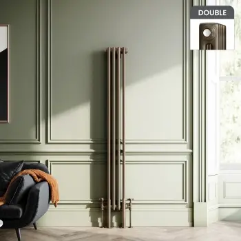 Athens Antique Gold Double Column Vertical Traditional Radiator 1500x200mm