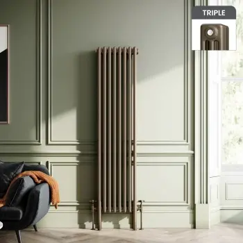 Athens Antique Gold Triple Column Vertical Traditional Radiator 1500x380mm