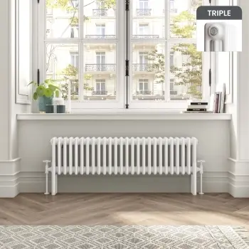 Athens White Triple Column Horizontal Traditional Radiator 300x1190mm