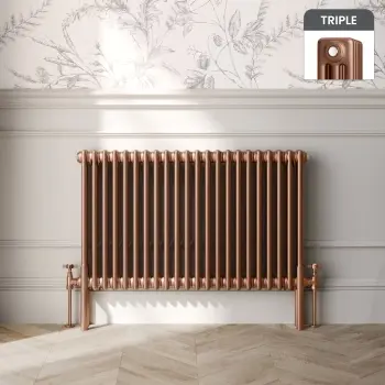 Athens Antique Copper Triple Column Horizontal Traditional Radiator 600x1010mm