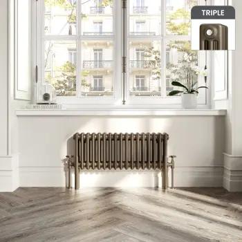 Athens Antique Gold Triple Column Horizontal Traditional Radiator 300x785mm