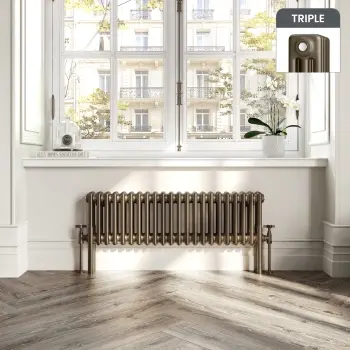 Athens Antique Gold Triple Column Horizontal Traditional Radiator 300x1010mm