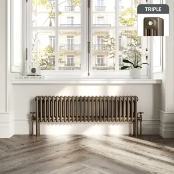 Athens Antique Gold Triple Column Horizontal Traditional Radiator 300x1190mm