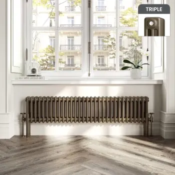 Athens Antique Gold Triple Column Horizontal Traditional Radiator 300x1415mm