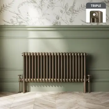 Athens Antique Gold Triple Column Horizontal Traditional Radiator 450x1010mm