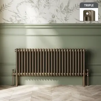 Athens Antique Gold Triple Column Horizontal Traditional Radiator 450x1190mm