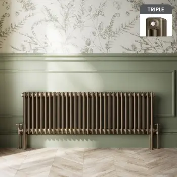 Athens Antique Gold Triple Column Horizontal Traditional Radiator 450x1415mm