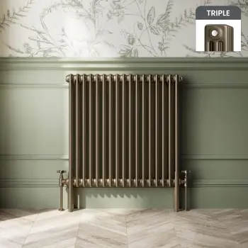 Athens Antique Gold Triple Column Horizontal Traditional Radiator 750x785mm