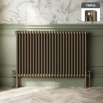 Athens Antique Gold Triple Column Horizontal Traditional Radiator 750x1190mm