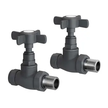 Anthracite Straight Traditional Manual Radiator Valves (Pair) Standard 15mm