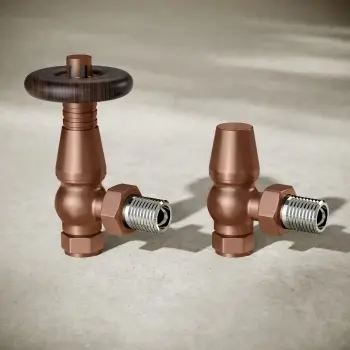 Antique Copper Angled Traditional Manual Thermostatic Radiator Valves (Pair) Standard 15mm