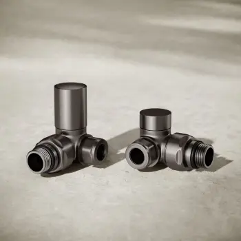Brushed Gunmetal Angled Radiator Valves and lockshield pack (Pair) Standard 15mm