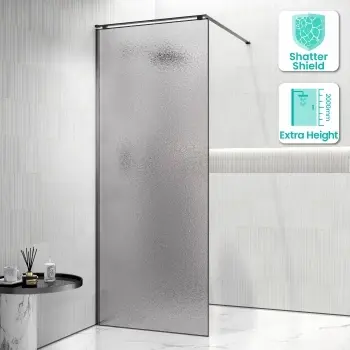 Lyon Gunmetal 8mm Laminated Wet Room Shower Glass Panel with Grey Frost Pattern 800mm