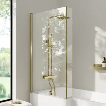 L Shaped Easy Clean 6mm Brushed Brass Bath Screen