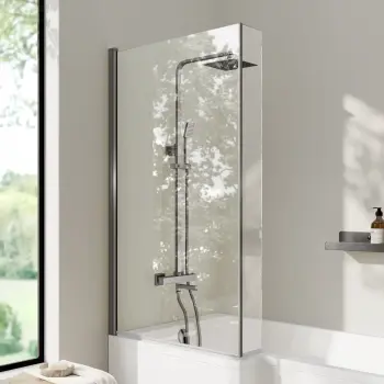L Shaped Easy Clean 6mm Brushed Gunmetal Bath Screen