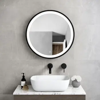 Mollie Black Framed Round Illuminated LED Mirror Cabinet 600mm