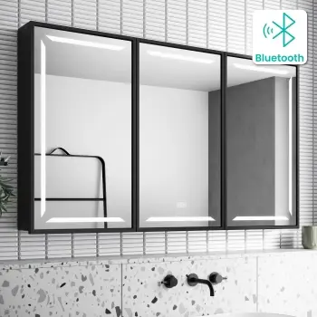 Mia Black Framed Illuminated LED Mirror Cabinet With BLUETOOTH Speaker & USB Port 710x1200mm