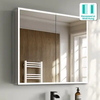 Esme Matt Black Illuminated LED Recessed Mirror Cabinet 700x800mm