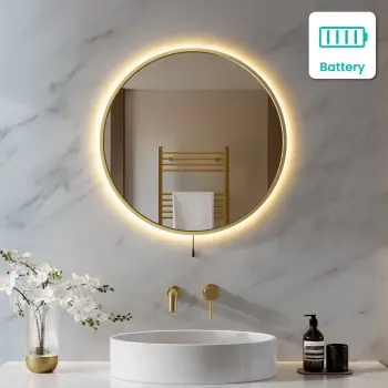 Delilah Battery Powered Brushed Brass Round Backlit LED Mirror 600mm