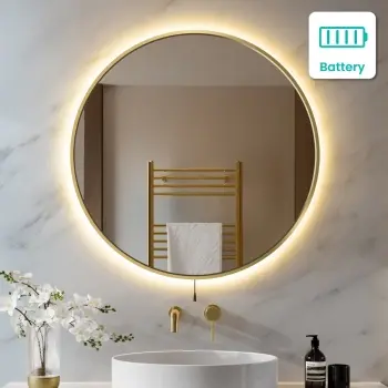 Delilah Battery Powered Brushed Brass Round Backlit LED Mirror 800mm
