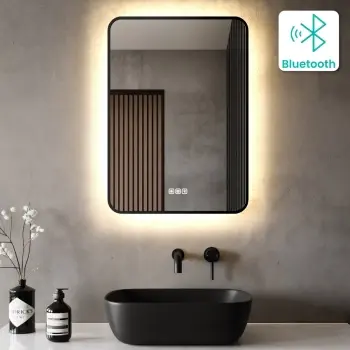 Mila Black Framed Backlit Illuminated LED Mirror With BLUETOOTH Speaker 700x500mm