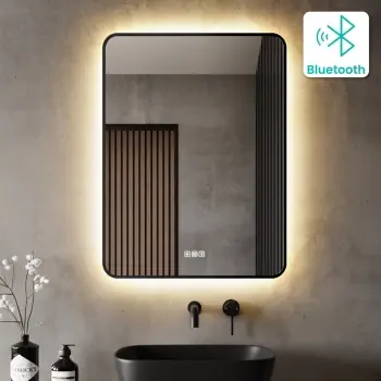 Mila Black Framed Backlit Illuminated LED Mirror With BLUETOOTH Speaker 800x600mm