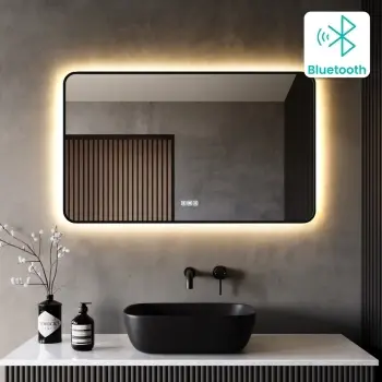 Mila Black Framed Backlit Illuminated LED Mirror With BLUETOOTH Speaker 600x1000mm
