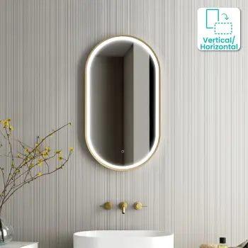 Ada Pill Brushed Brass Illuminated LED Mirror 900x500mm