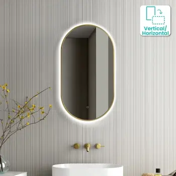 Ada Pill Brushed Brass Backlit Illuminated LED Mirror 900x500mm