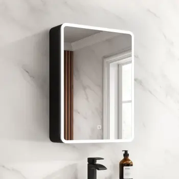 Aurora Matt Black Illuminated LED Mirror Cabinet 600x450mm