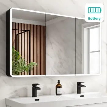 Aurora Battery Powered Matt Black Illuminated LED Mirror Cabinet 700x1200mm